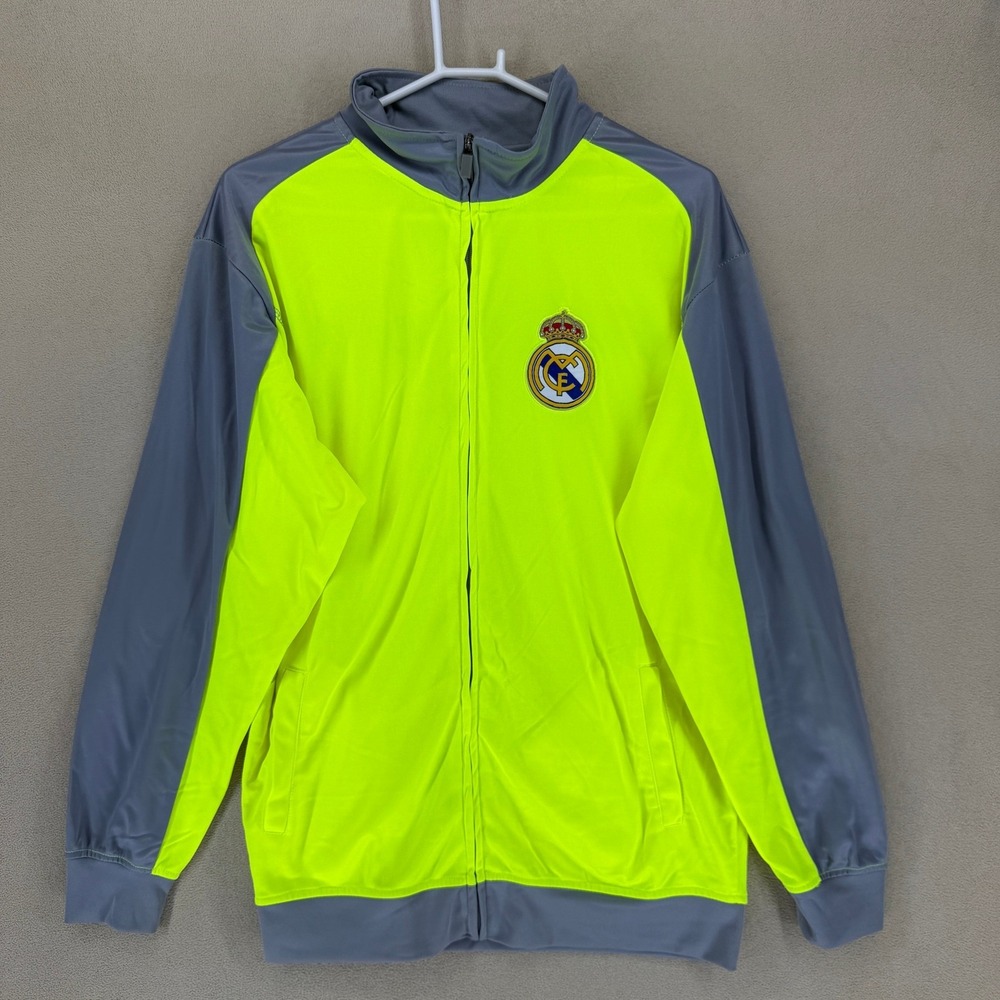 Real Madrid Track Jacket Mens XL Neon Yellow La Liga Soccer Official Product EUC